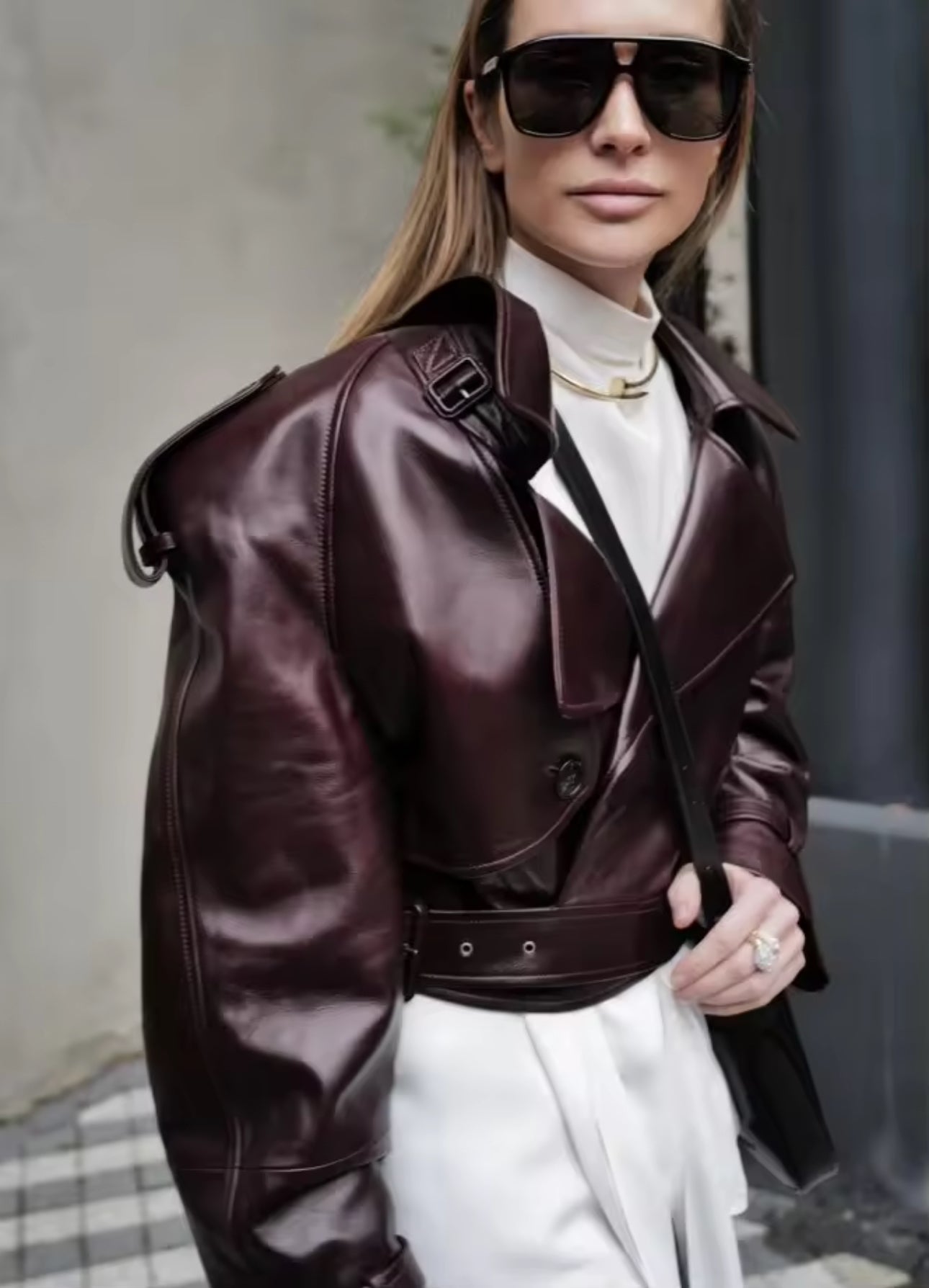 Kurze Lederjacke Biker - June